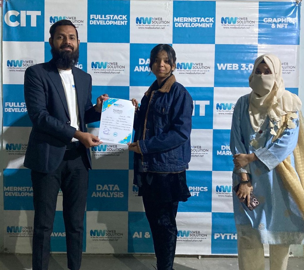 A proud certification ceremony led by Muhammad Bilal Shamshad, CEO of Nweb Solution, recognizing the dedication and achievements of students who successfully completed their professional training programs. At Nweb Solution, we believe in empowering learne